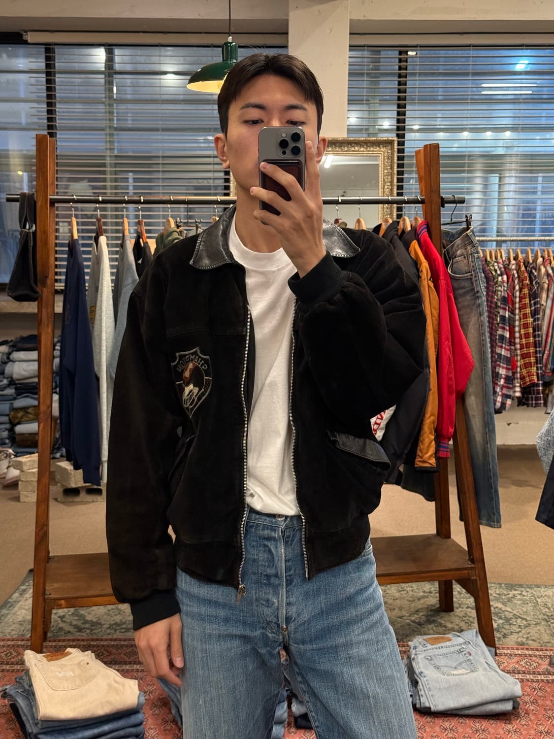 L) 90s France SINGULIER Suede Varsity Ja 상품이미지2