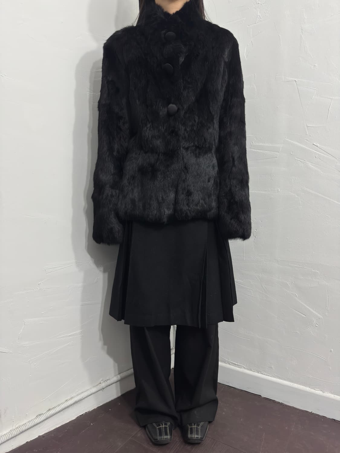 black rabbit fur button jacket 상품이미지2