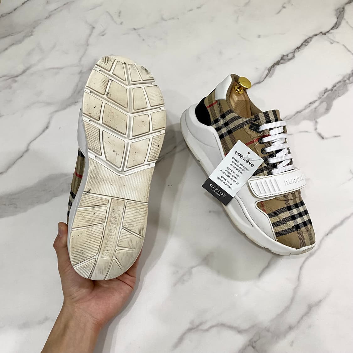 41 버버리 빈티지 체크 스웨이드 레더 스니커즈 신발 베이지 상품이미지5