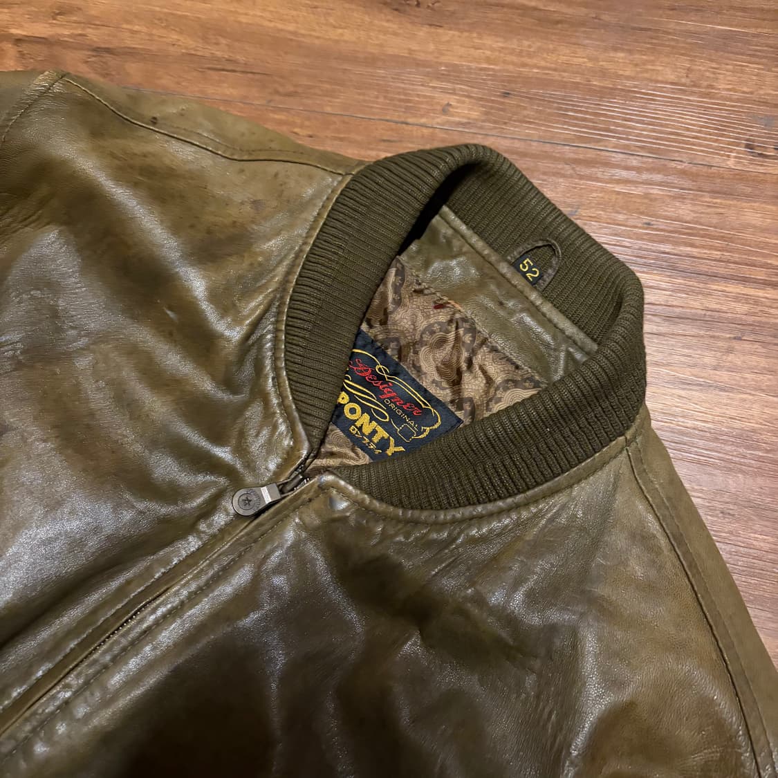 90S JAPAN LAMB LEATHER KHAKI BOMBER 상품이미지4