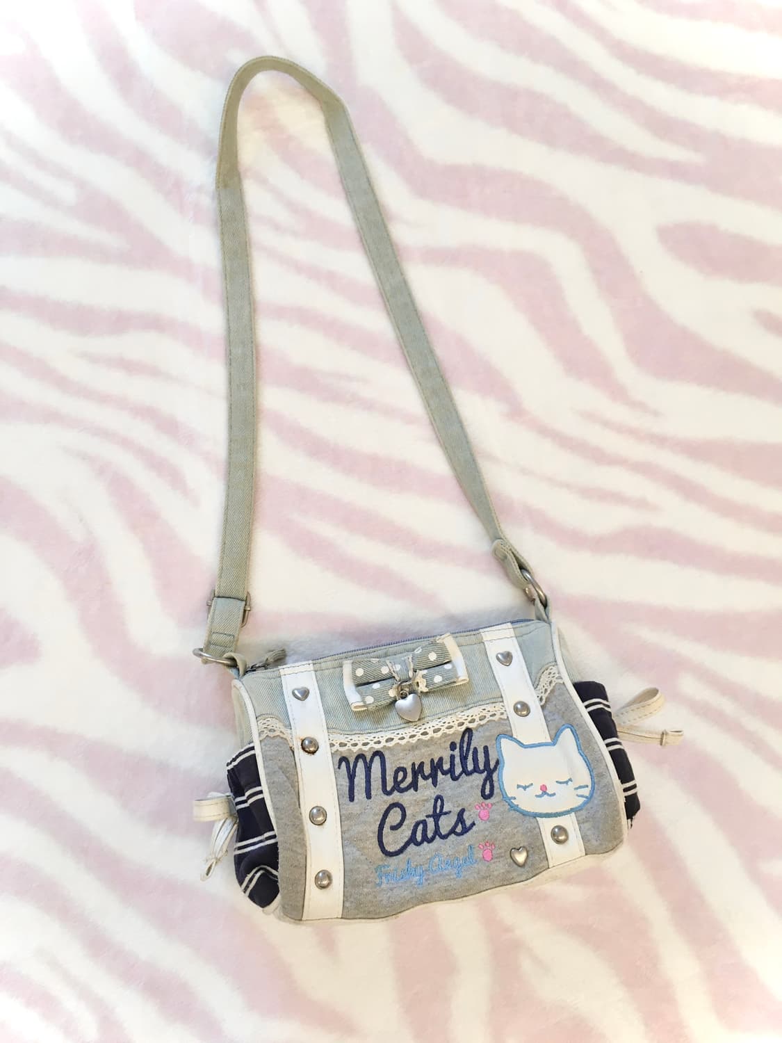 헤이세이 핀터레스트 도트리본 데님 고양이 크로스백 갸루 조지후쿠 상품이미지3