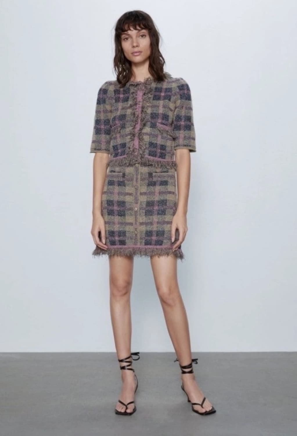 ZARA 자라 체크 니트 가디건 트위드 자켓 상품이미지1