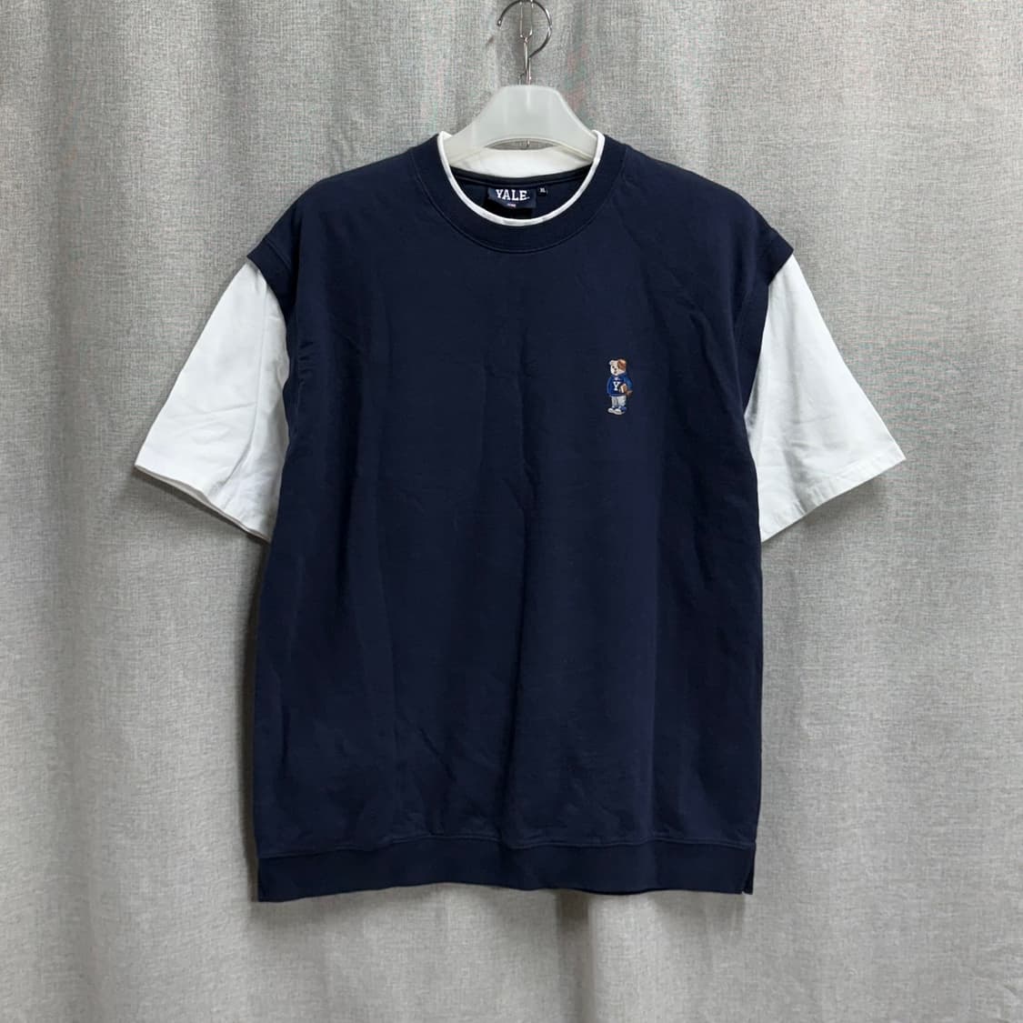 [XL] YALE 예일 코튼 레이어드 반팔 티셔츠 네이비 상품이미지1