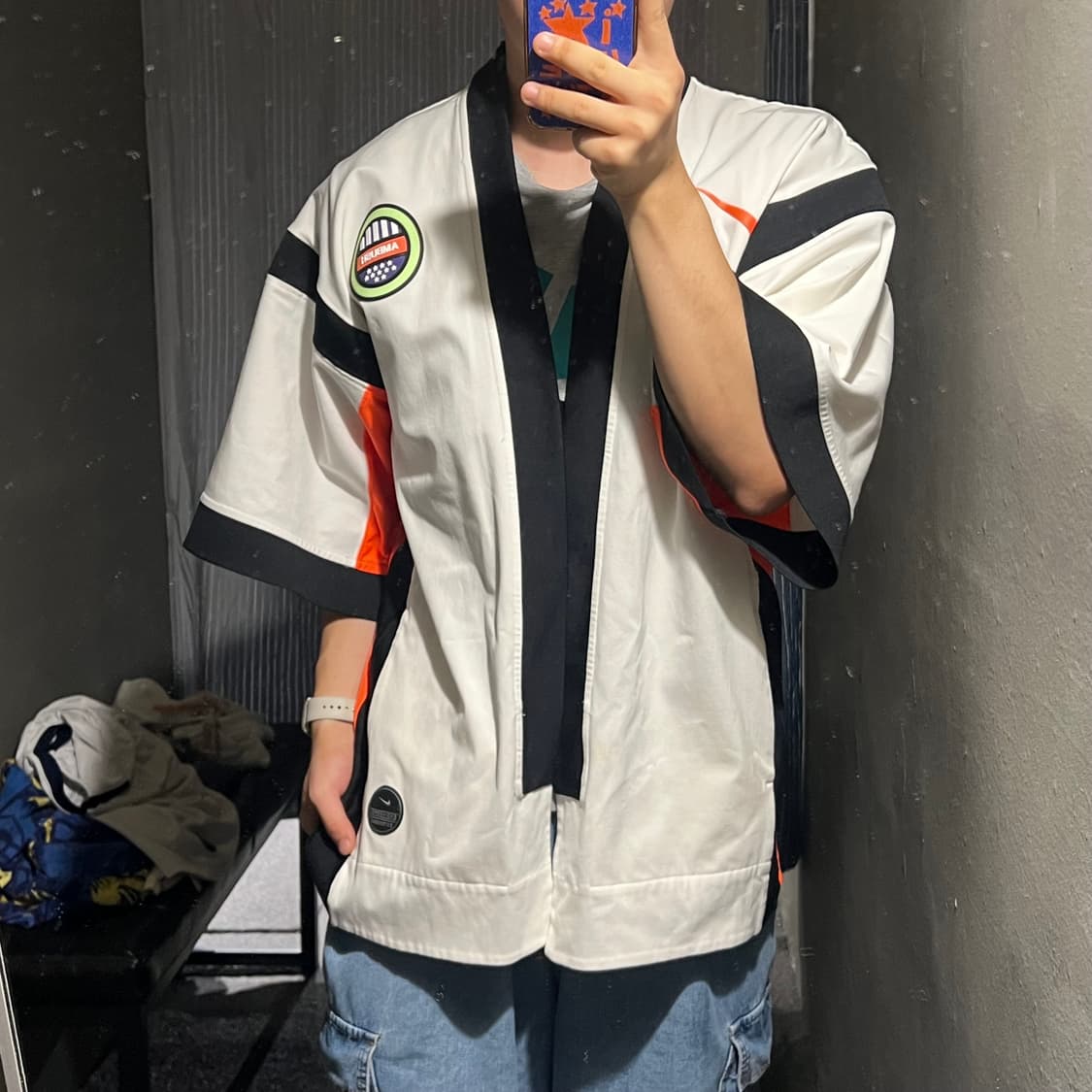 나이키 LAB X 앰부쉬 화이트 네온오렌지 빅로고 코튼 기모노 자켓 상품이미지2