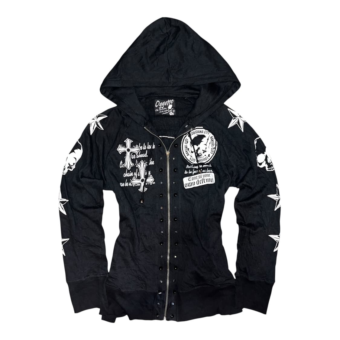 Oggetto 오게토 해골레이스 패치 스터드 후드집업 펑크y2k갸루 상품이미지1