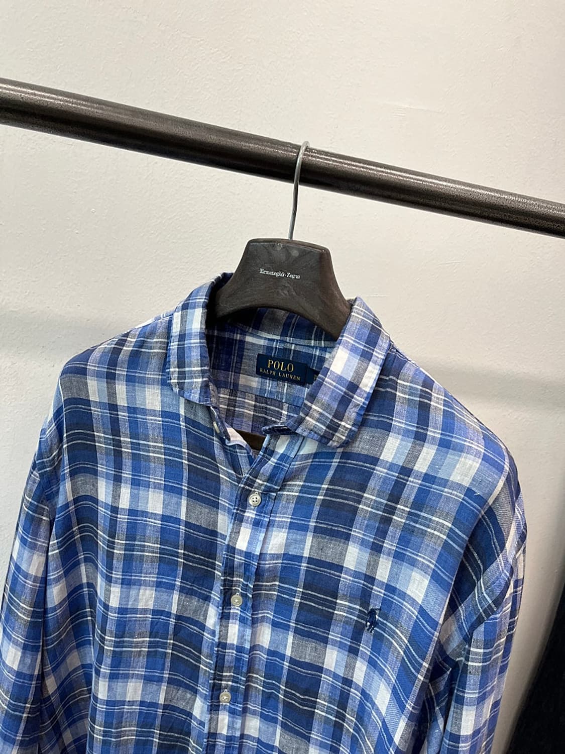 120) 폴로 신형 블루 체크 린넨셔츠 상품이미지3