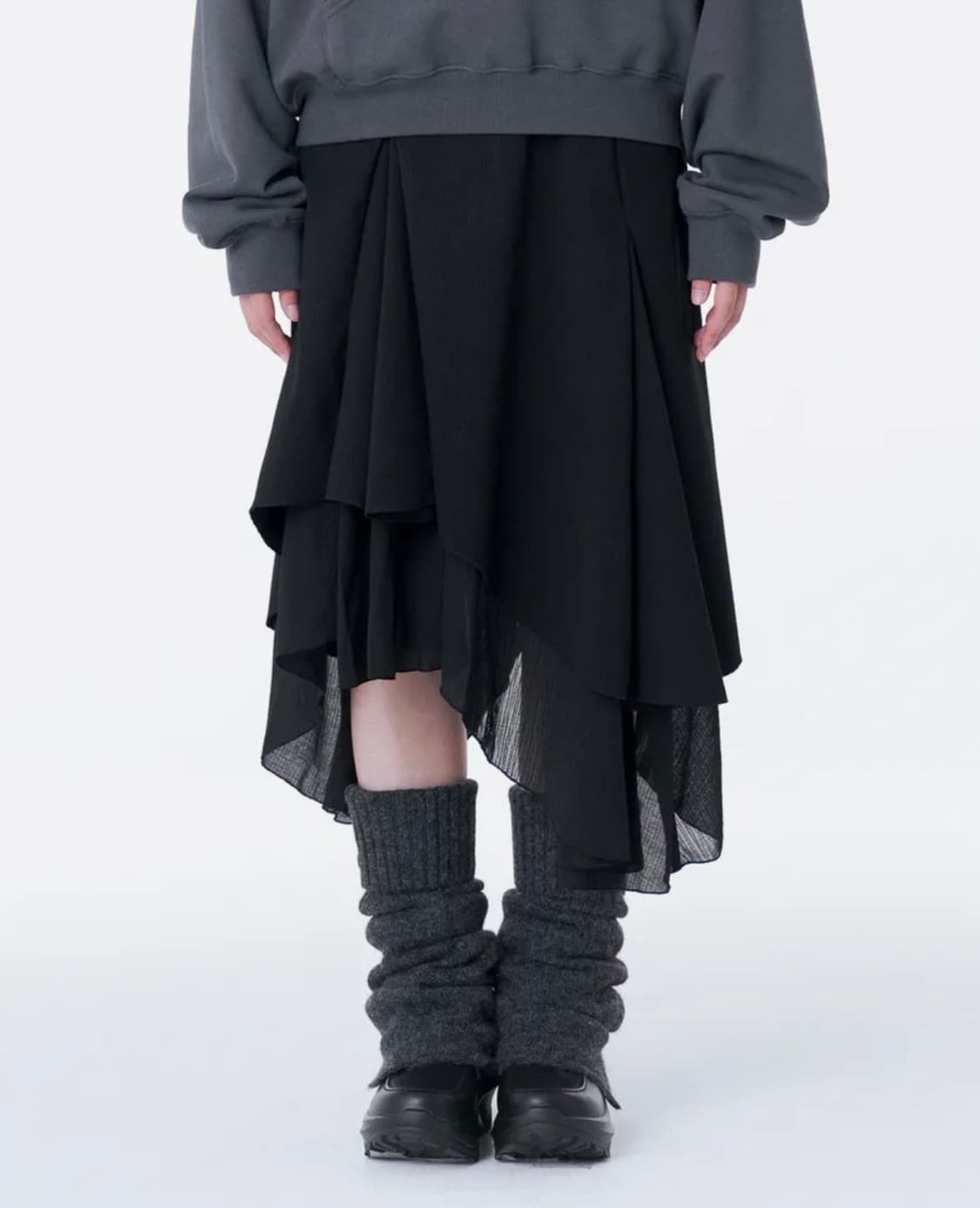 미세키서울 Unbalanced layered skirt BLACK 상품이미지1