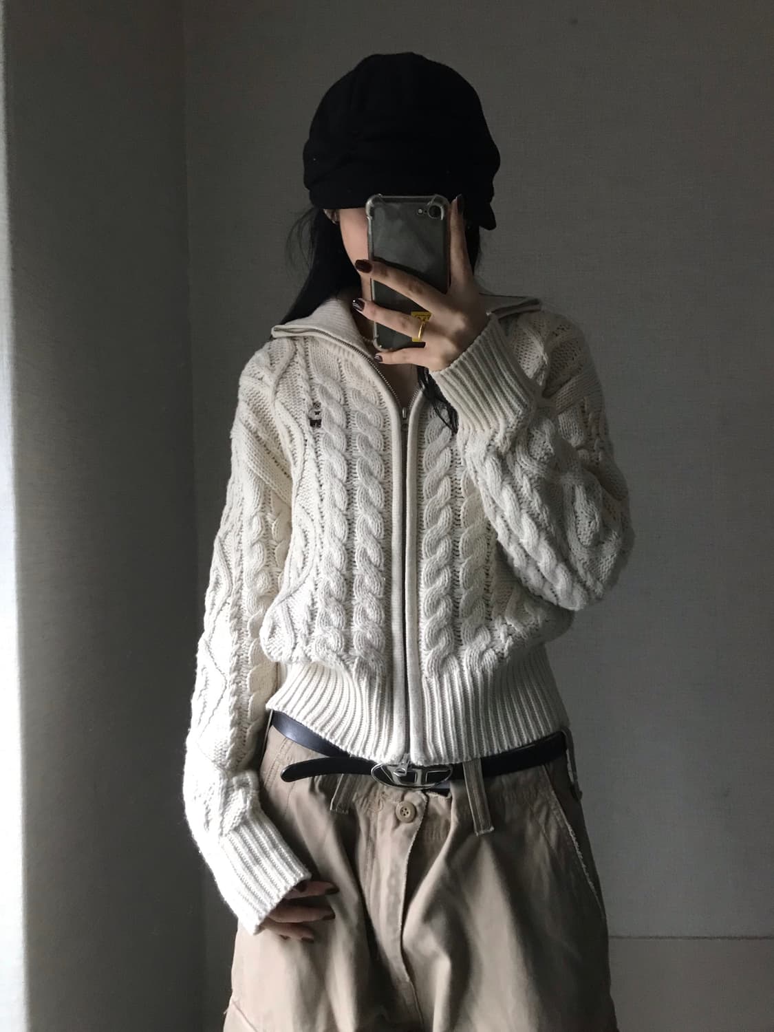 후아유 아이보리 케이블 니트집업 상품이미지3