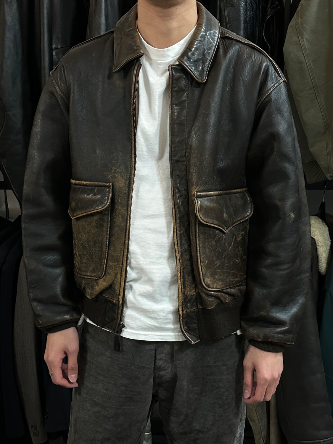 90's USA Made 아비렉스 A2 레더 봄버 자켓 상품이미지10