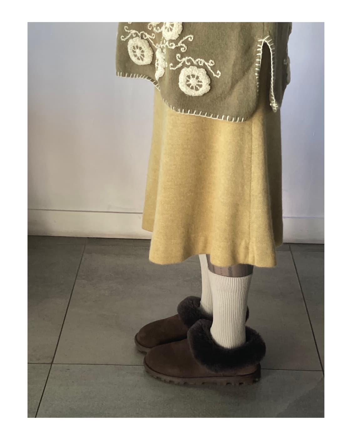 베이지 울 혼방 니트스커트 상품이미지5