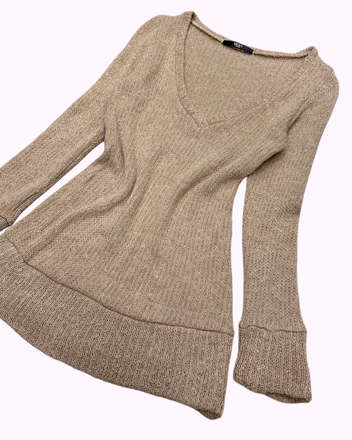 VICKY COUTURE glitter beige v-neck knit 상품이미지3