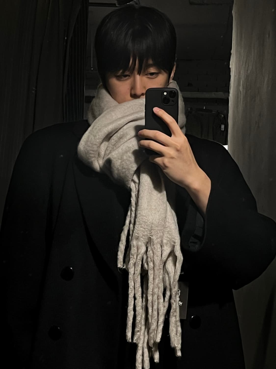 빈티지 라이트그레이 심플 볼드 테슬 롱 머플러 목도리 상품이미지1