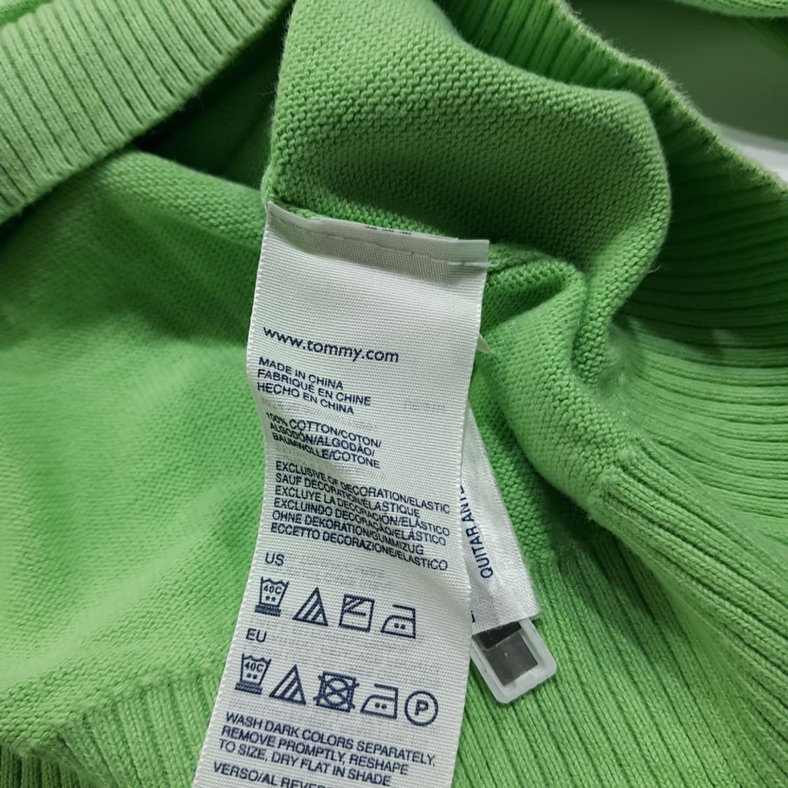 CL218 M 타미힐피거 프리미엄코튼 라임그린 브이넥 니트 스웨터 상품이미지5