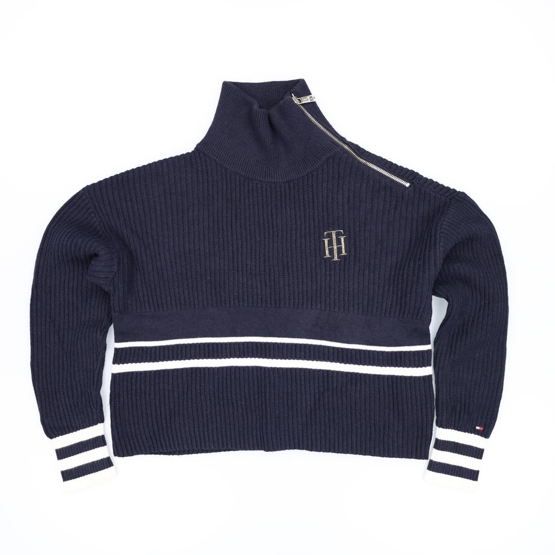 [XS] 신형 타미힐피거 여성 숄카라 터틀넥 크롭 와플 니트 3810 상품이미지1