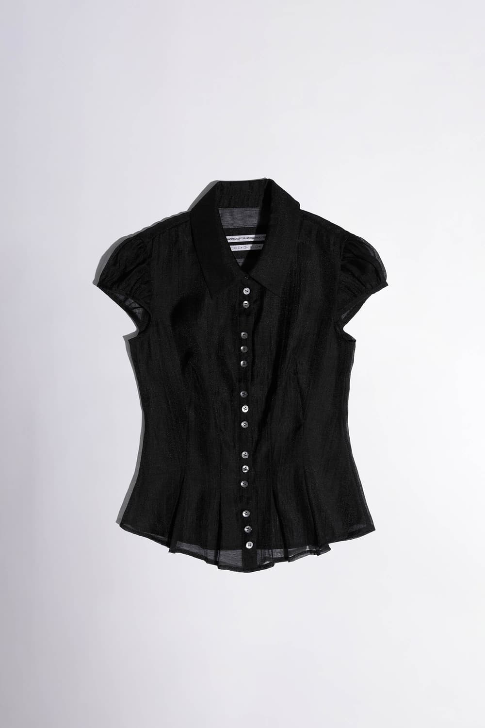 (M) 스컬프터 Sheer Pleated Hem Blouse Black 상품이미지1