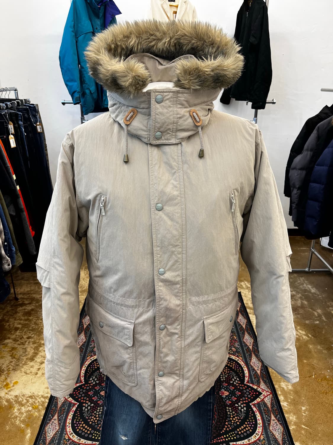 90s 엘엘빈 구스다운 퍼 후디 파카 베이지 상품이미지2