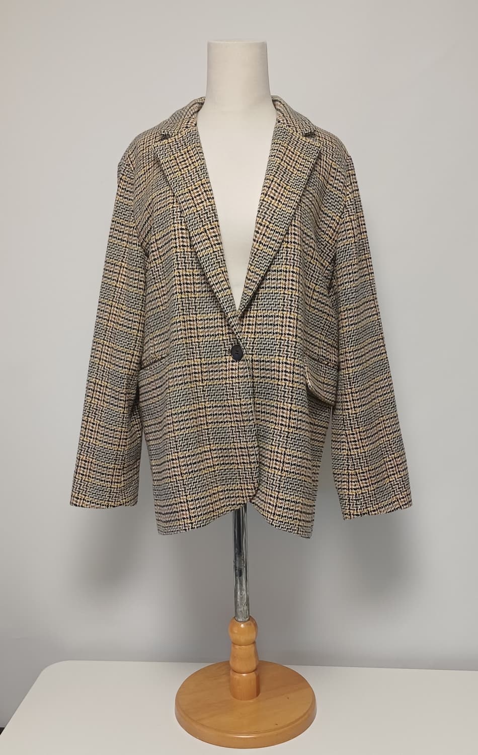 [클래식/울혼방] 베네통 옐로우 체크 테일러드 자켓 (66/42호) 상품이미지1