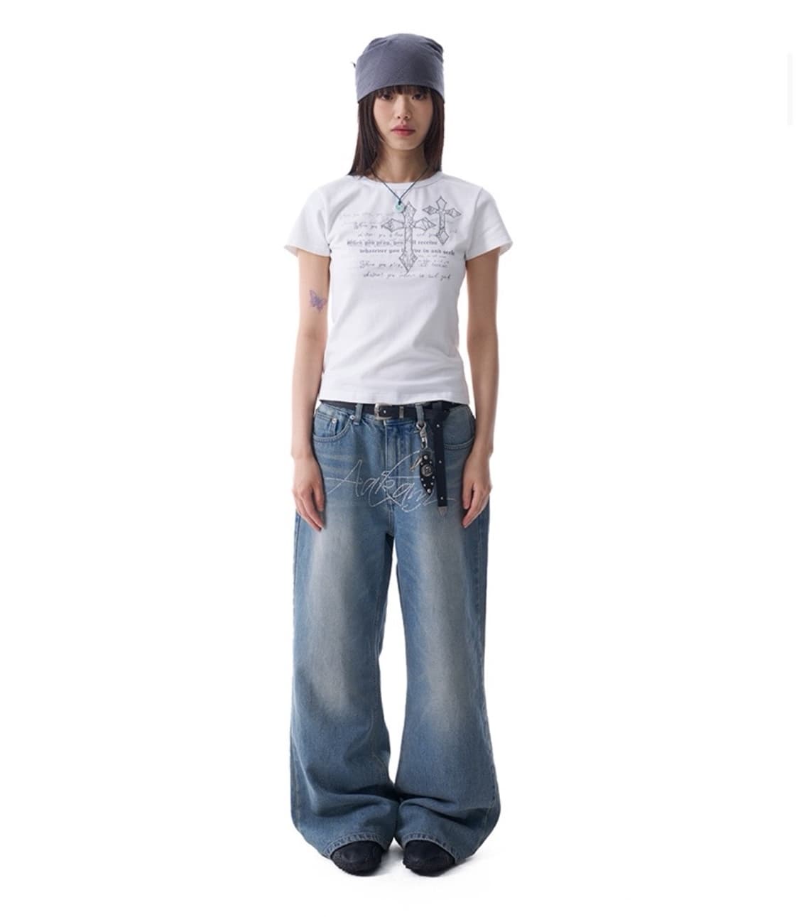 아캄 Rhinestone Washed Denim Pants (Blue)  상품이미지1