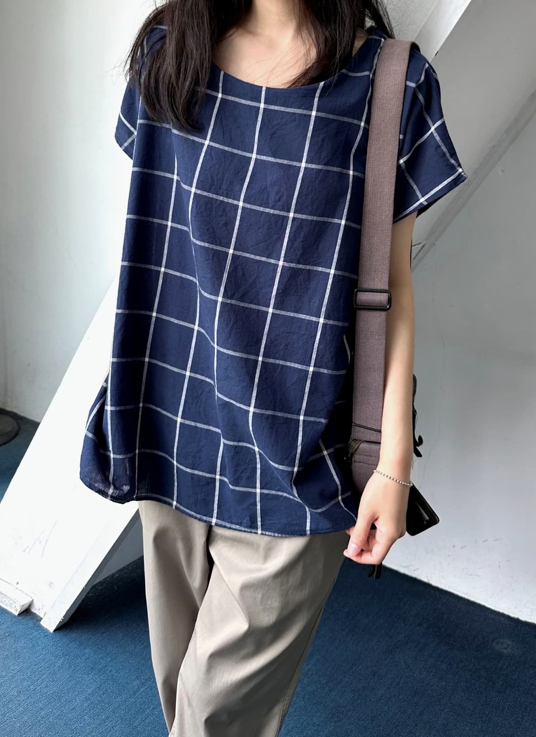 Wide design check pullover shirt top 상품이미지8
