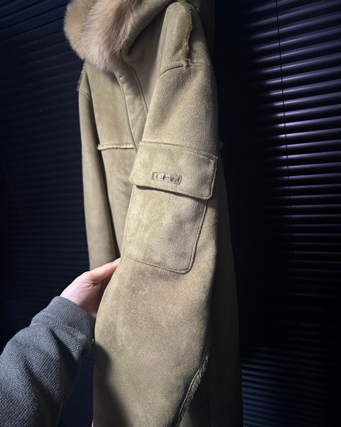 BASIC G.V JEANS 베이지 후드 무스탕 코트 여우 폭스 털 퍼 상품이미지4