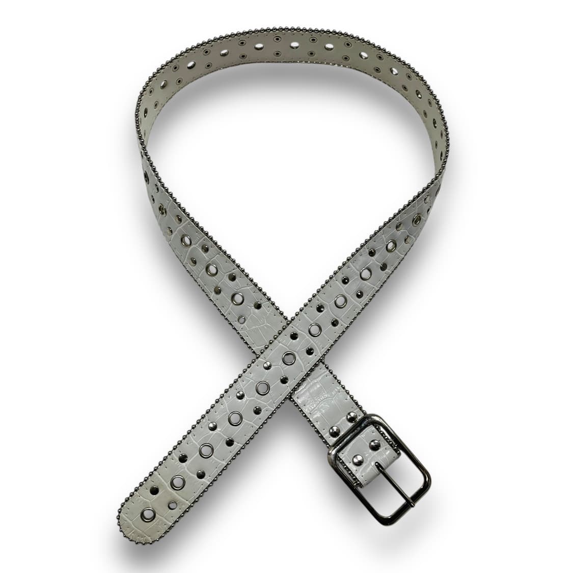 Crocodile Pattern White Stud Belt 상품이미지2