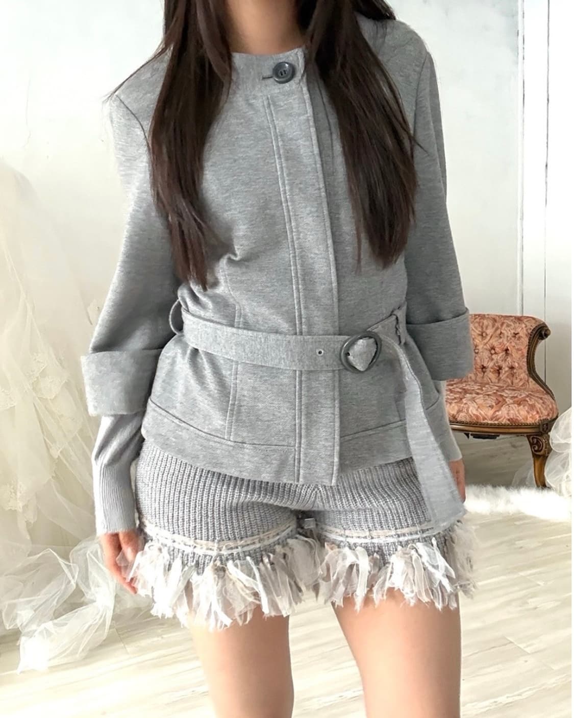 Light gray cotton half coat 상품이미지1