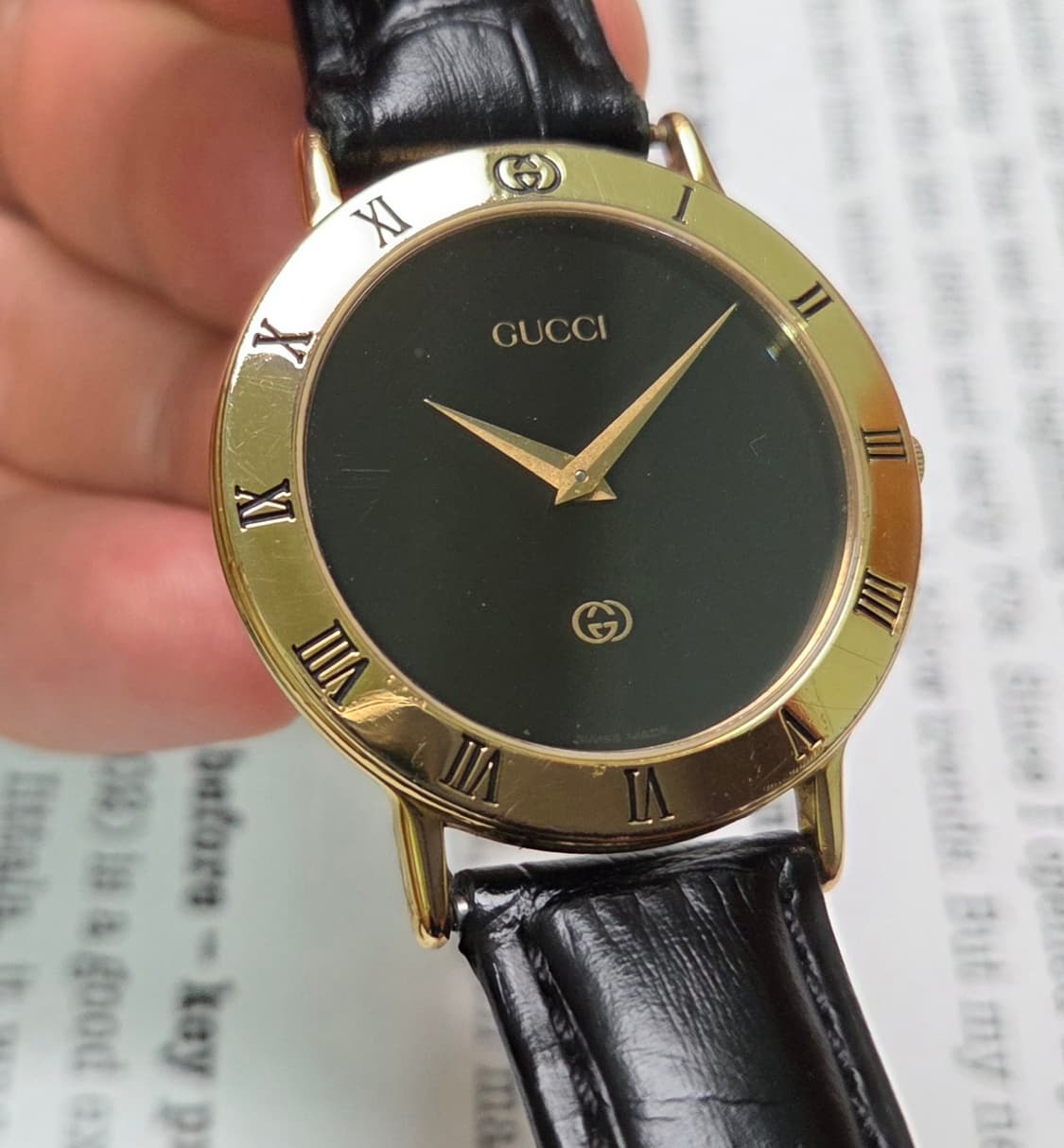 빈티지 구찌 클래식 3000M 오닉스블랙 칼침핸즈 로만베젤 쿼츠 상품이미지7
