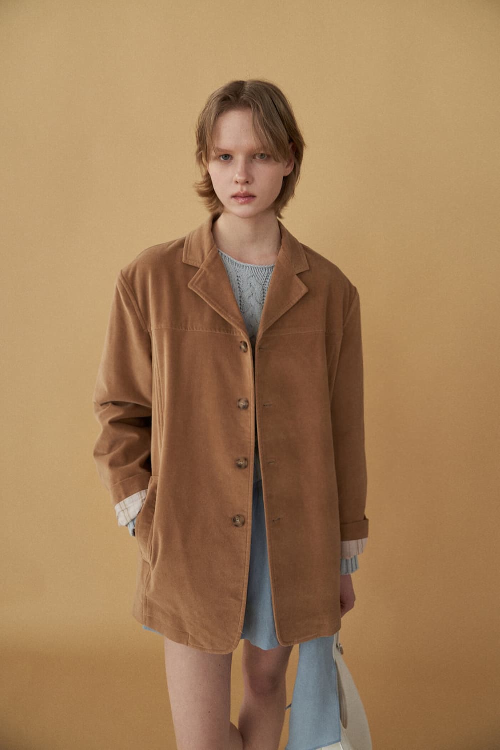 스무드무드 레터 카멜 코튼 자켓 상품이미지3