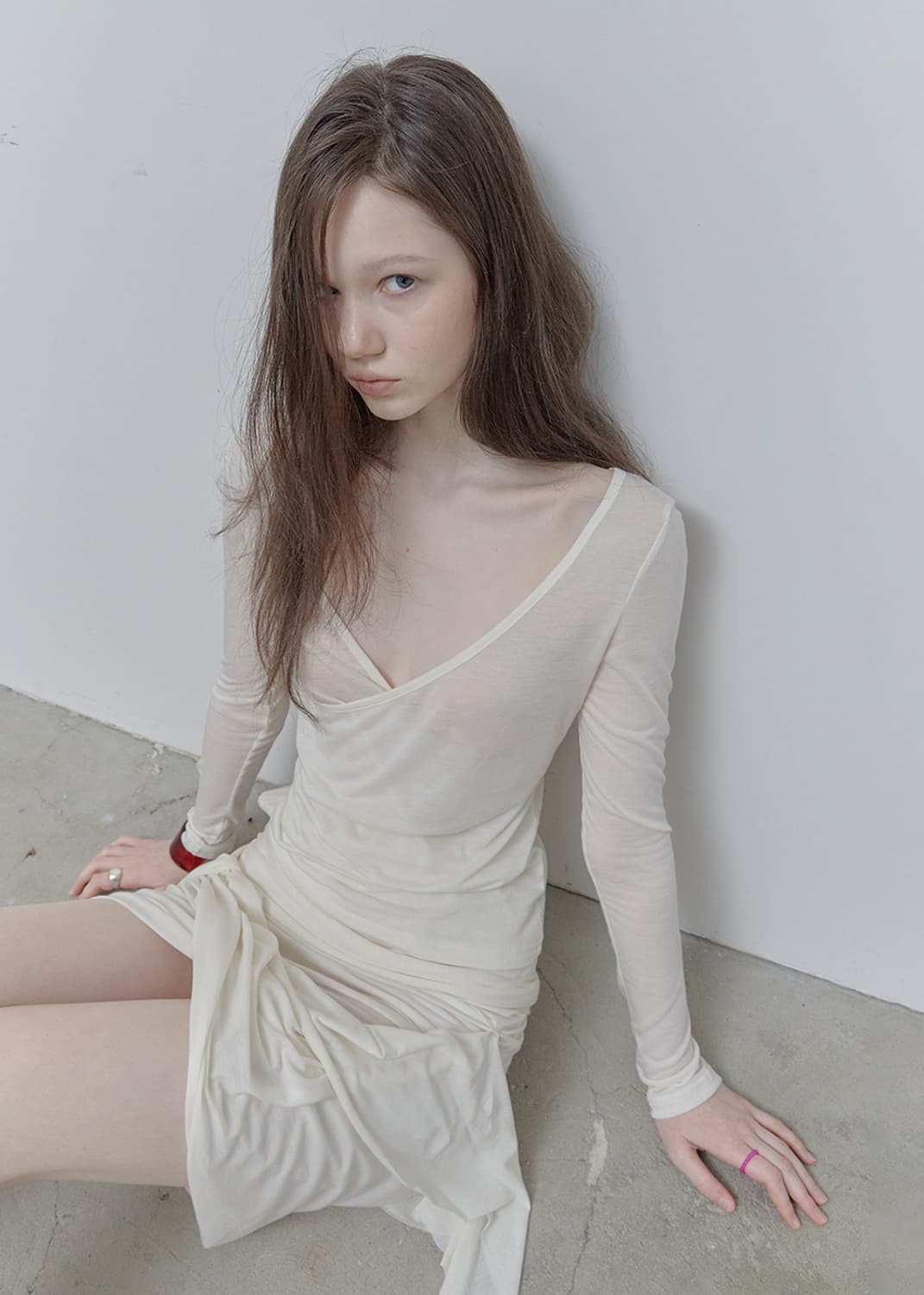 Philce See-through V-neck long-sleeved 상품이미지3