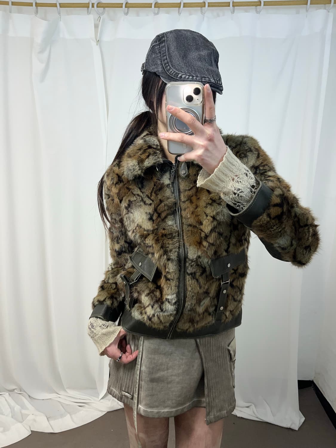 카키 브라운 믹스 래빗퍼 자켓 (양가죽/래빗퍼) 상품이미지6