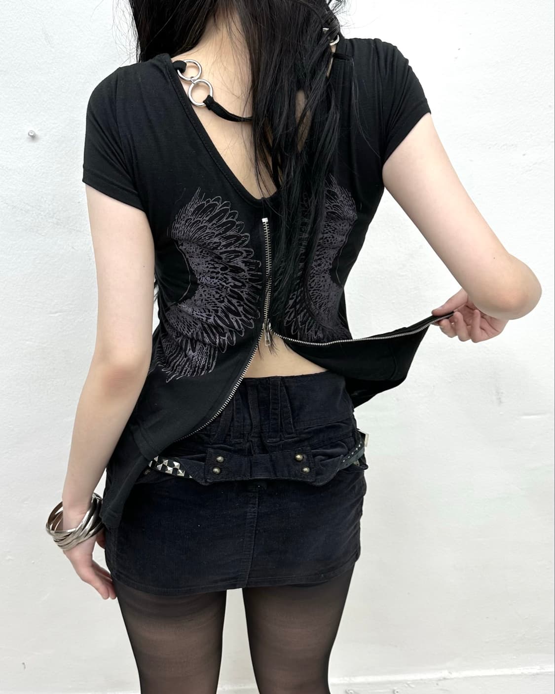 Punk feather printing layered short 상품이미지2