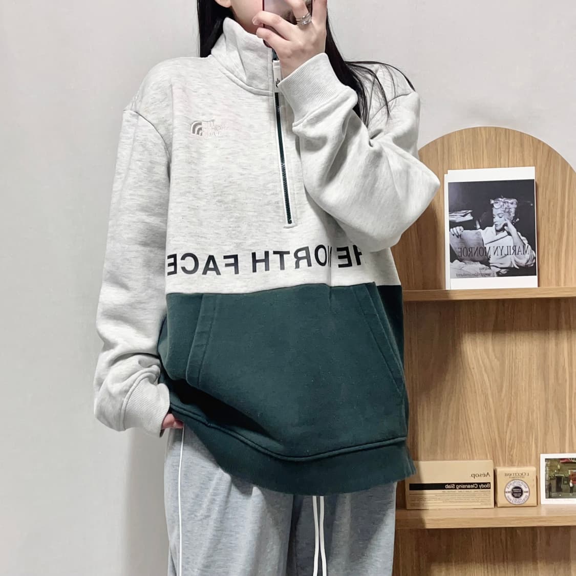 [정품] 노스페이스 그레이 그린 기모 하프집업 [ XL ] 상품이미지1