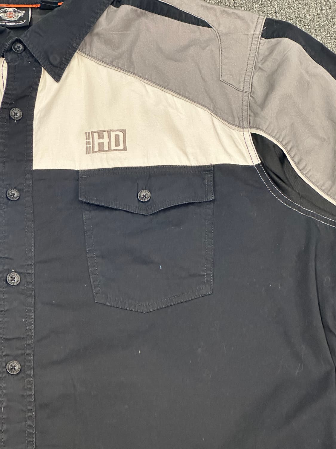 2XL)할리데이비슨 빈티지 자수 블랙&그레이 반팔 셔츠 상품이미지2