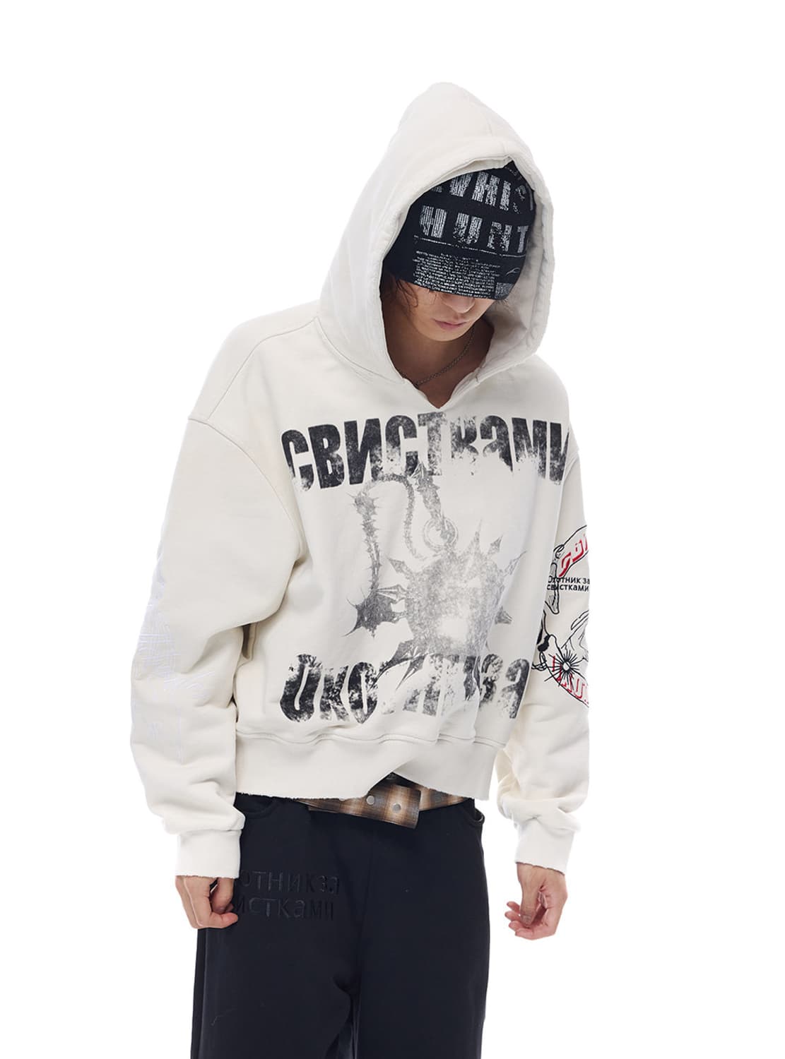 Washed Distressed V-Neck Hoodie  상품이미지2