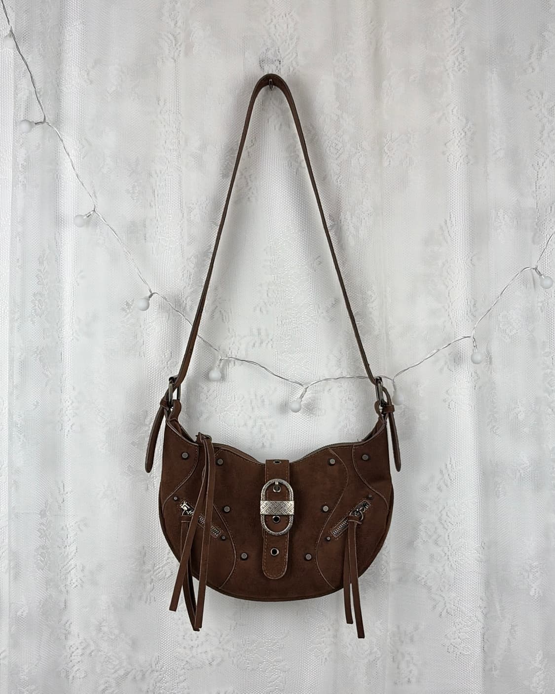 Y2K brown suede strap cross bag 상품이미지1
