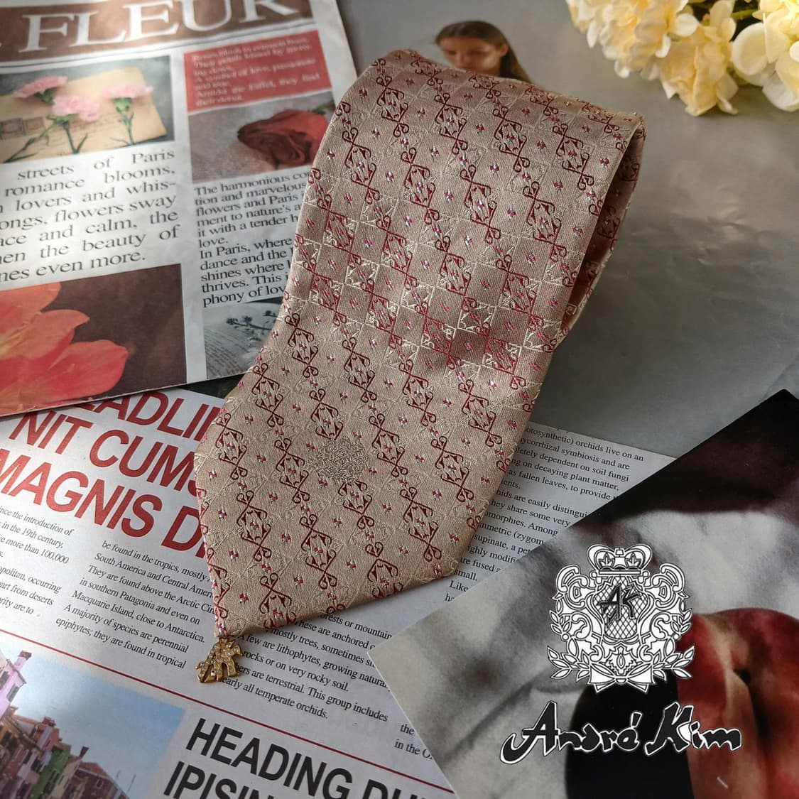 앙드레김 실크 라이트브라운 패턴 넥타이 8.5cm A+등급 A190458 상품이미지2