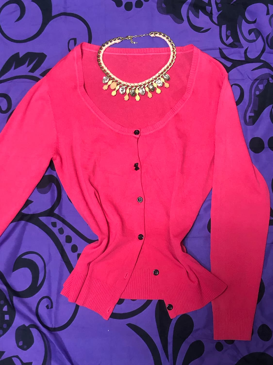 (연말세일)걸리쉬 헬로키티 느낌 초갸루 카와이 핫핑크 가디건 상품이미지1