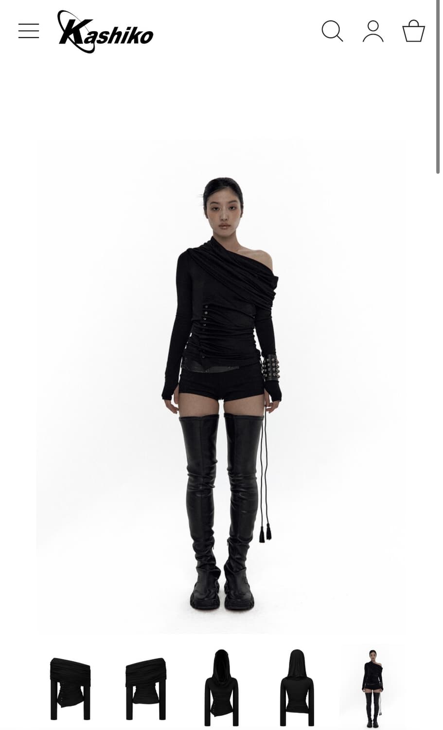 카시코 Cowl Button Long Sleeve Black 상품이미지1