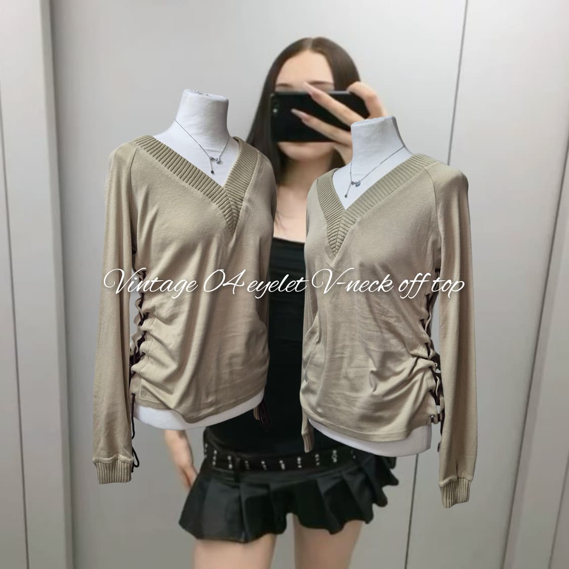 Vintage 04 eyelet V-neck off top 상품이미지1