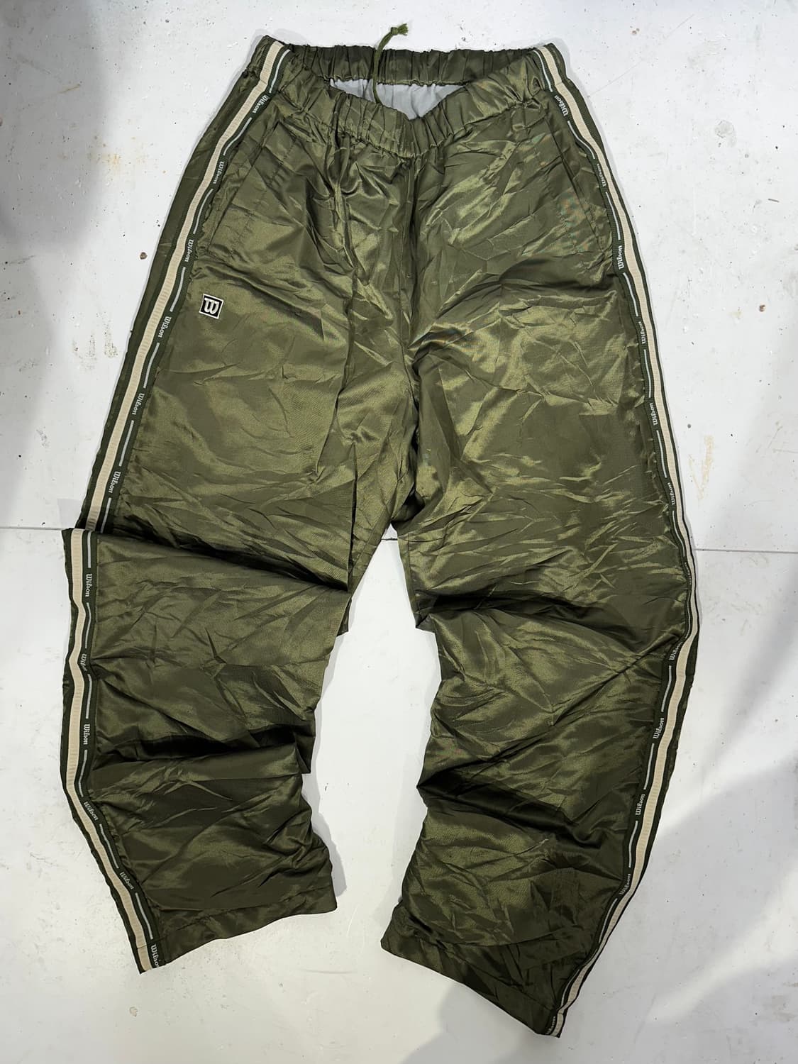 빈티지 윌리엄 카키 와이드 베이지 사이드 라인 트랙 팬츠 L 상품이미지4