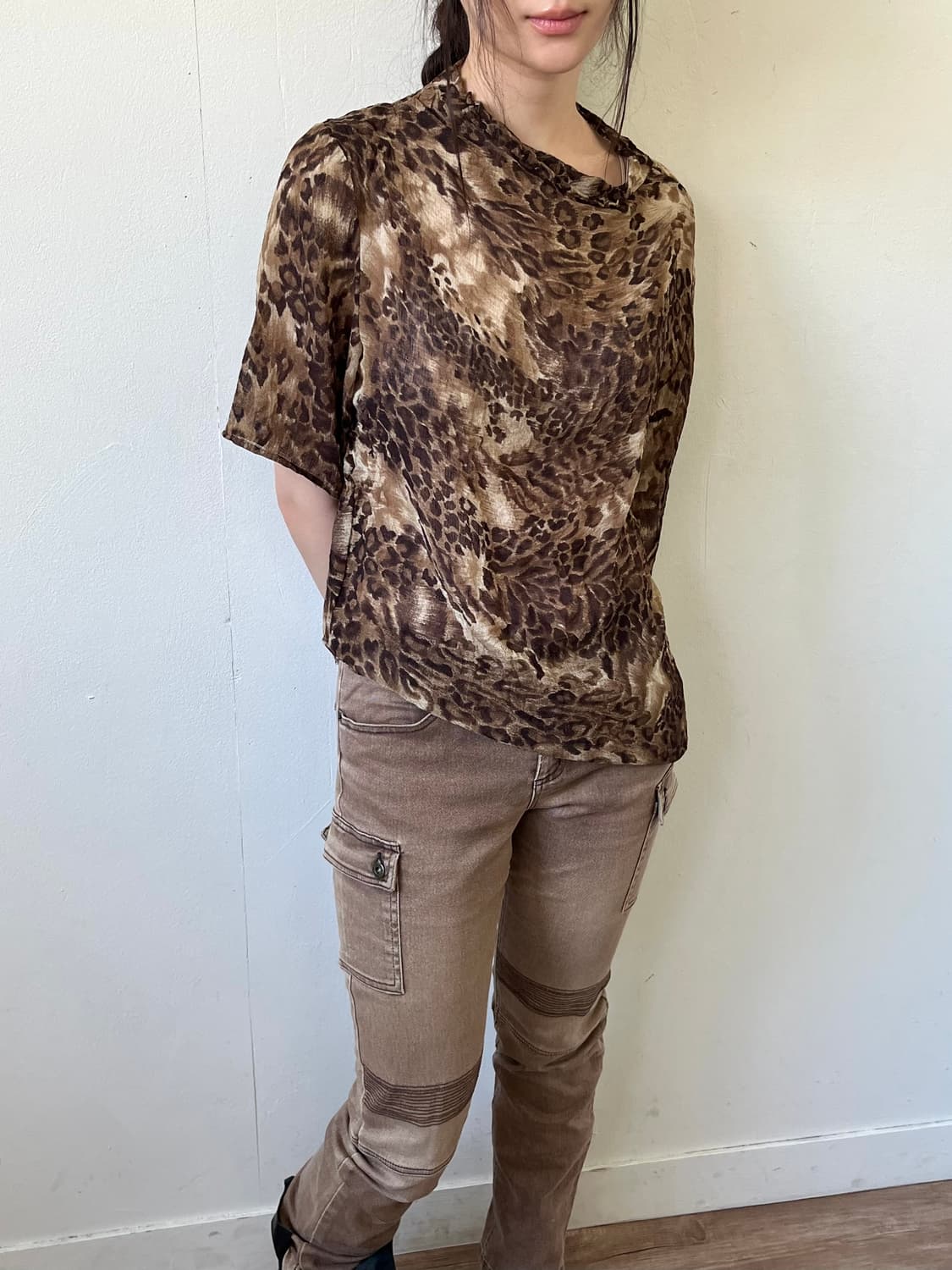 VanFee 레오파드 시스루 오버 탑 상품이미지4