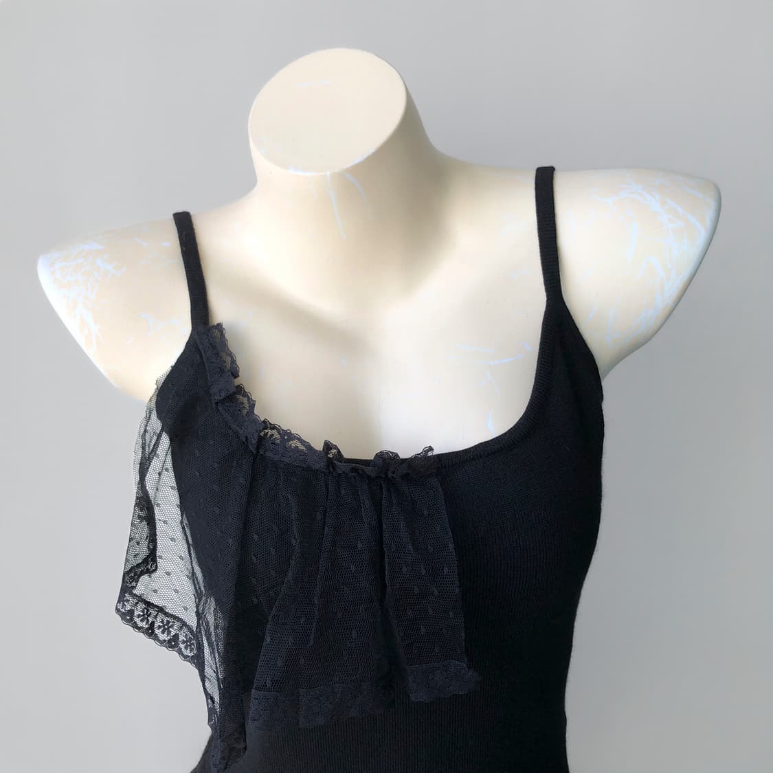 블랙 러플 울 레이어드 미니 원피스 상품이미지3