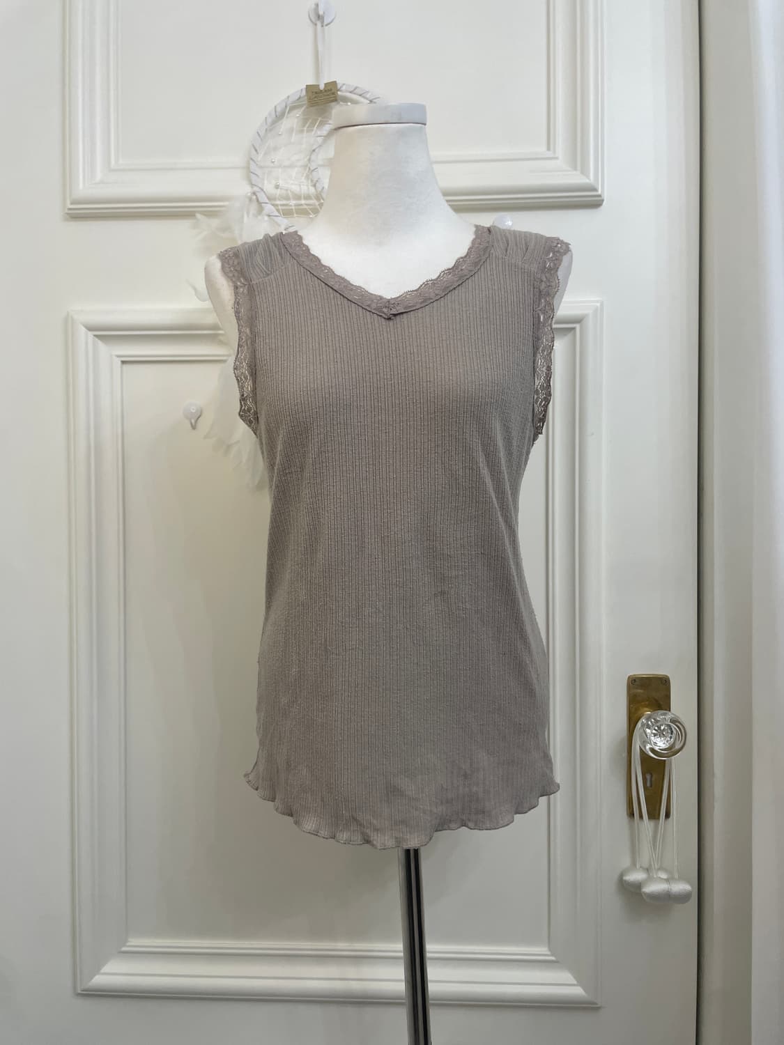 beige crochet cardigan&lace shirring sle 상품이미지7