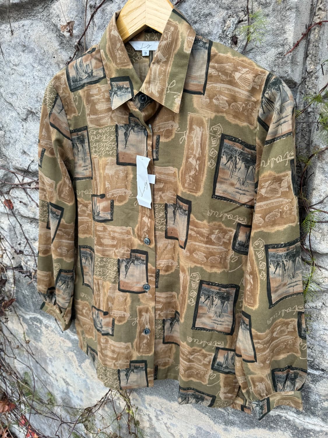 일본 빈티지 코튼 폴리 혼방 에스닉 패턴 셔츠 택달림 상품이미지3