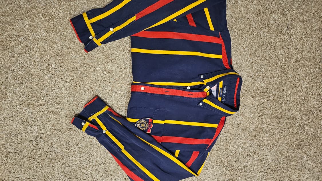 (XL-100)90's 폴로 랄프로렌 쉴드 패치 스트라이프 셔츠 상품이미지3