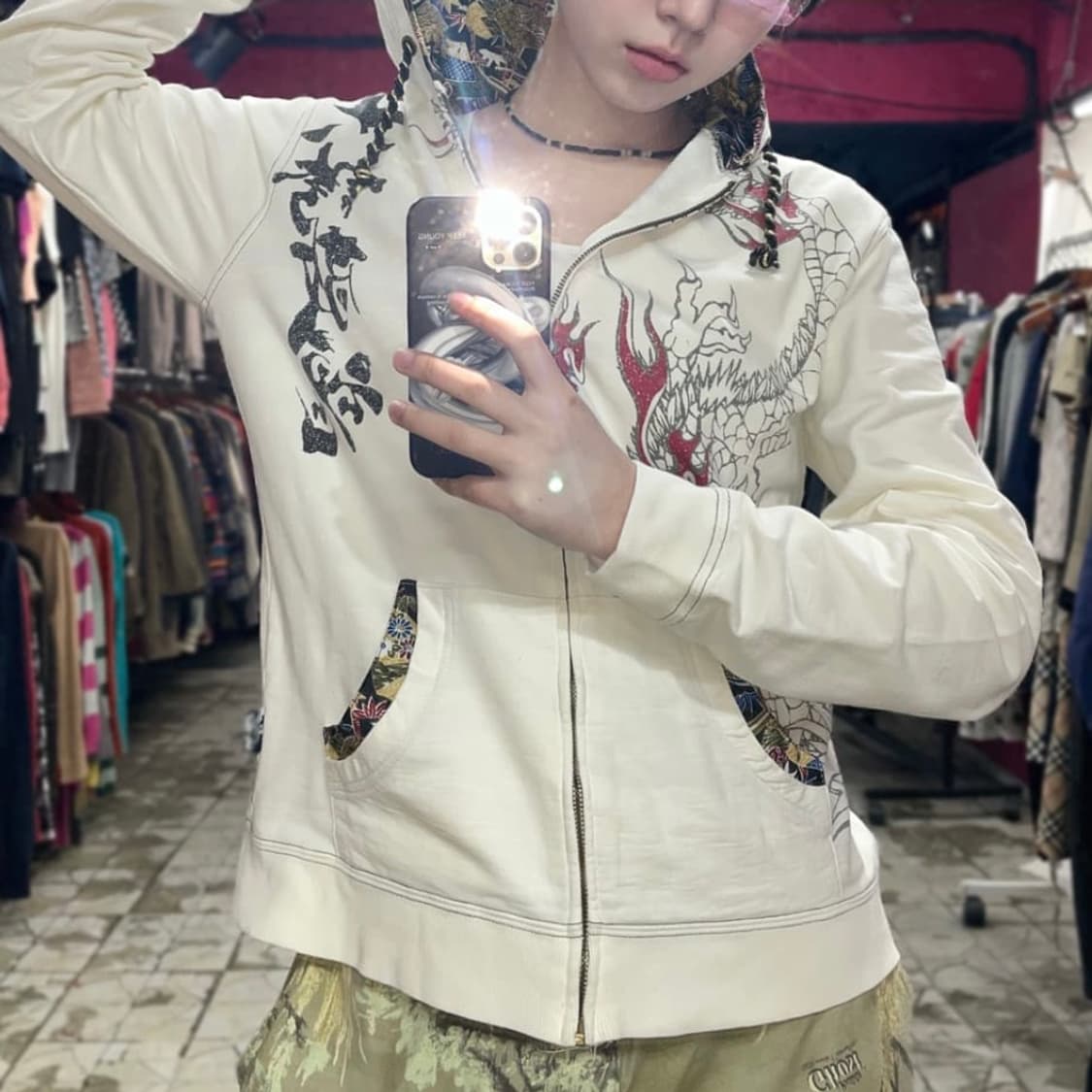 일본 빈티지 오리엔탈 용 프린팅 후드집업 후드티 아우터 상품이미지1