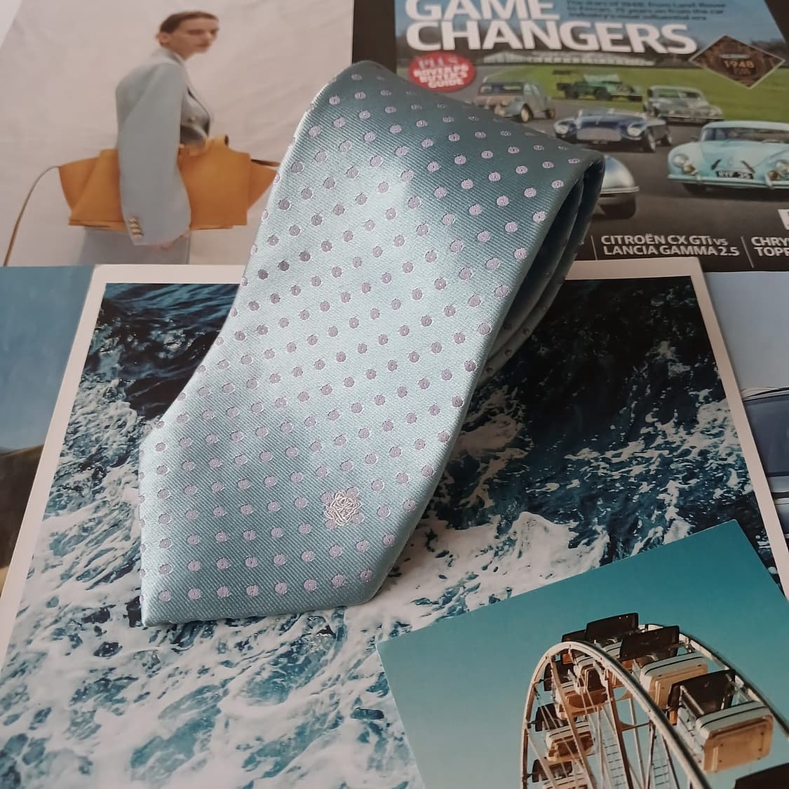 루이까또즈 실크 스카이블루 도트 패턴 넥타이 8cm A+등급 A19315 상품이미지2