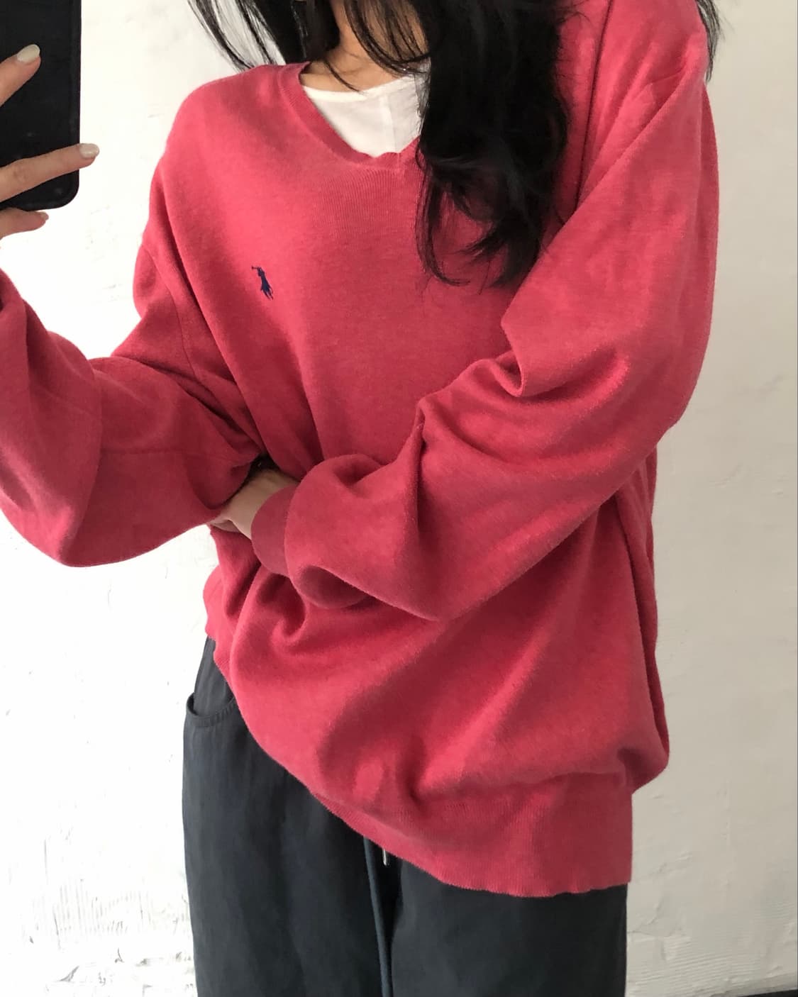 Polo 폴로 랄프로렌 피마코튼 로즈핑크 브이넥 니트  Price - 5 상품이미지2