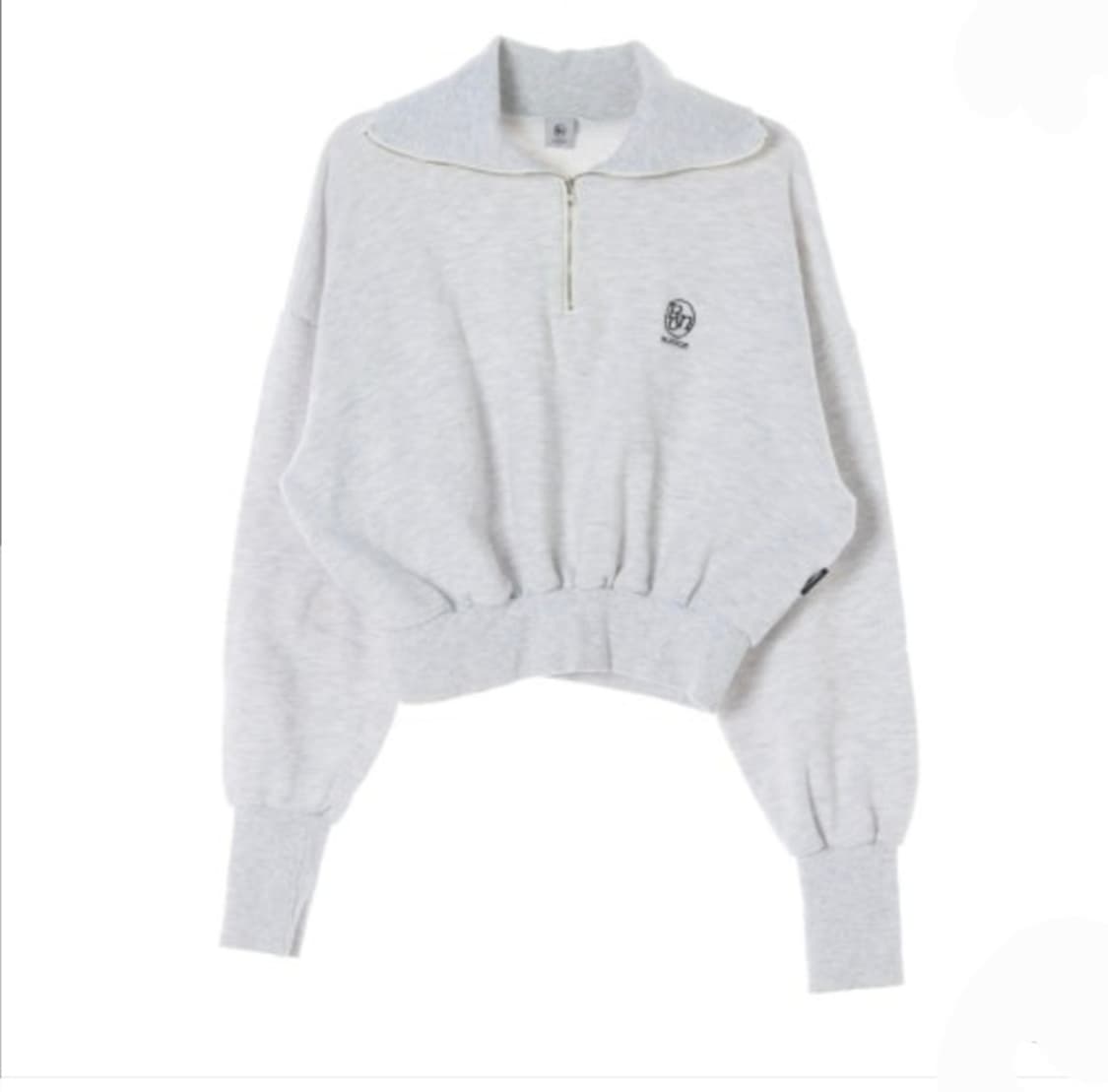 Ronron론론 화이트 오트밀 로고 하프집업 카라 크롭 맨투맨 상품이미지1