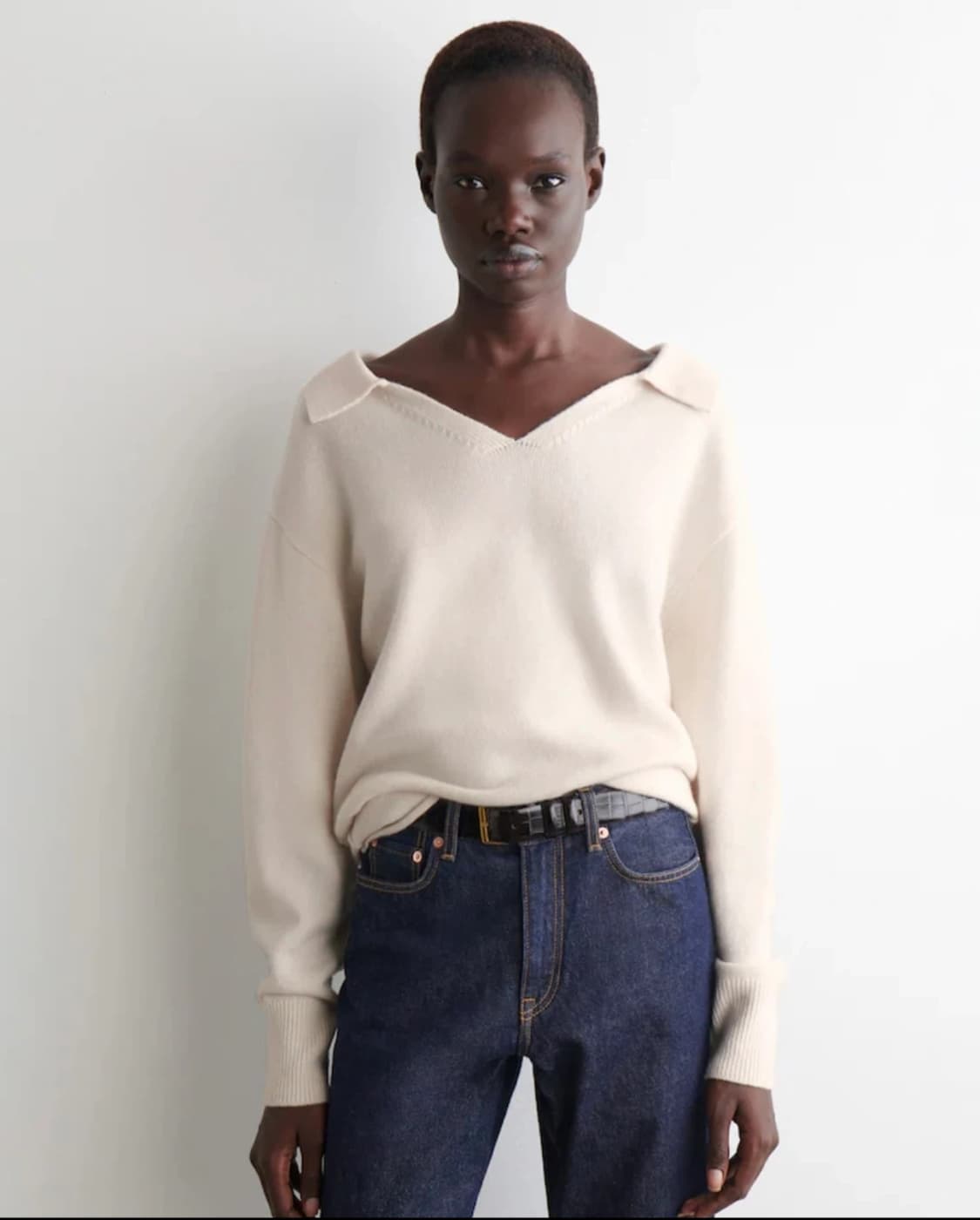 COS 코스 메리노 울 폴로 스웨터 아이보리 S 상품이미지1